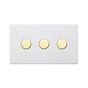 Soho Lighting Primed Paintable 3 Gang 2 -Way Intelligent Dimmer 150W LED (300w Halogen/Incandescent) with Brushed Brass Switch