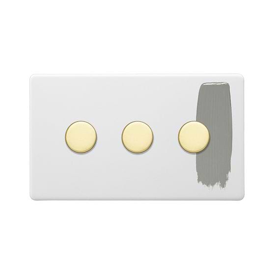 Soho Lighting Primed Paintable 3 Gang 2 -Way Intelligent Dimmer 150W LED (300w Halogen/Incandescent) with Brushed Brass Switch