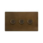 Soho Lighting Vintage Brass 3 Gang Intelligent Trailing Dimmer Switch 150W LED (300w Halogen/Incandescent)