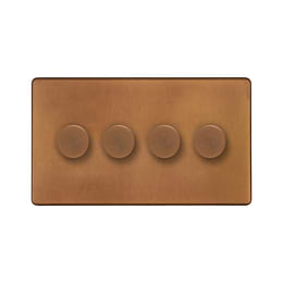 Soho Lighting Antique Copper 4 Gang Intelligent Trailing Dimmer Switch 150W LED (300w Halogen/Incandescent)
