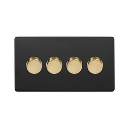 Soho Lighting Matt Black & Brushed Brass 4 Gang 2-Way Intelligent Dimmer 150W LED (300w Halogen/Incandescent)