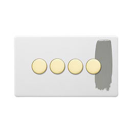 Soho Lighting Primed Paintable 4 Gang 2 -Way Intelligent Dimmer 150W LED (300w Halogen/Incandescent) with Brushed Brass Switch