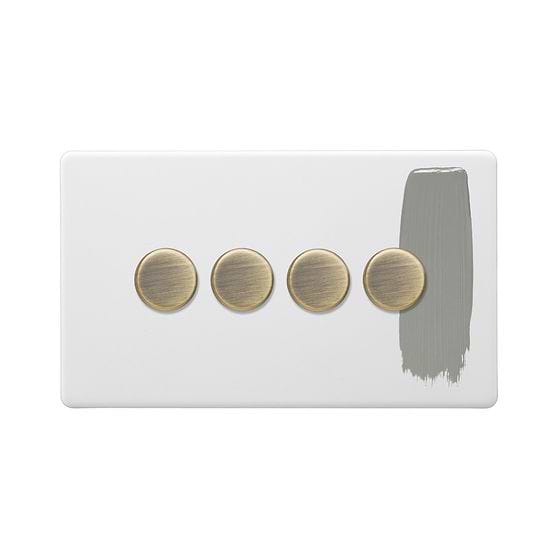 Soho Lighting Primed Paintable 4 Gang 2 Way Trailing Edge Dimmer Switch 150W LED (300w Halogen/Incandescent) with Antique Brass Switch