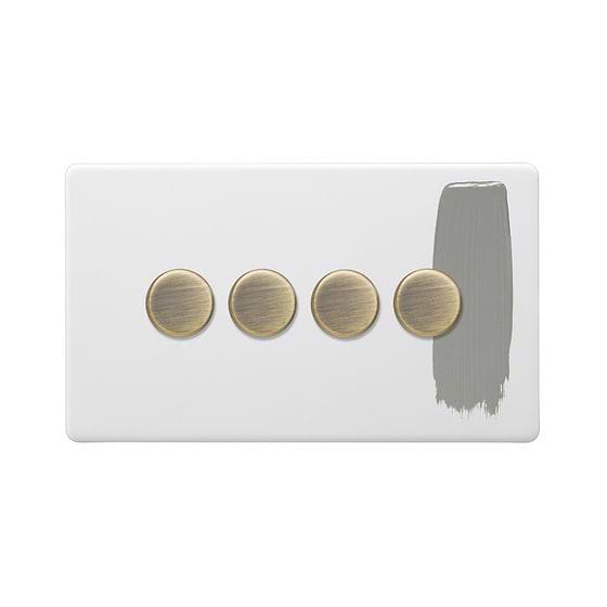 Soho Lighting Primed Paintable 4 Gang 2 Way Intelligent Dimmer Switch 150W LED (300w Halogen/Incandescent) with Antique Brass Switch
