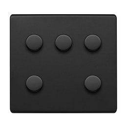 Soho Lighting Matt Black 5 Gang Trailing Edge Dimmer Switch 150W LED (300W Halogen/Incandescent) Screwless