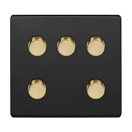 Soho Lighting Matt Black & Brushed Brass 5 Gang Trailing Edge Dimmer Switch 150W LED (300w Halogen/Incandescent)  