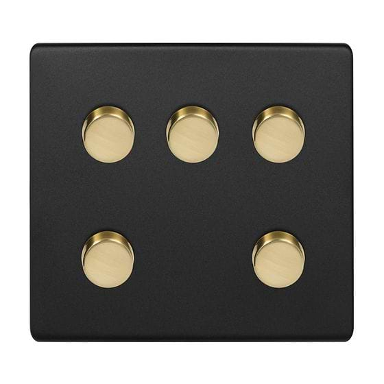 Soho Lighting Matt Black & Brushed Brass 5 Gang 2-Way Intelligent Dimmer 150W LED (300w Halogen/Incandescent)  