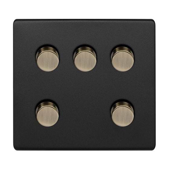 Matt Black and Antique Brass 5 Gang Dimmer Switch
