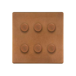 Soho Lighting Antique Copper 6 Gang Intelligent Trailing Dimmer Switch LED 150W LED (300w Halogen/Incandescent)