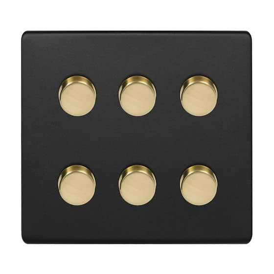 Soho Lighting Matt Black & Brushed Brass 6 Gang 2-Way Intelligent Dimmer 150W LED (300w Halogen/Incandescent)