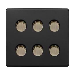 Soho Lighting Matt Black and Antique Brass 6 Gang 2 -Way Intelligent Dimmer 150W LED (300W Halogen/Incandescent)