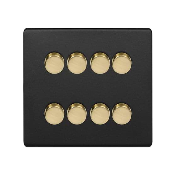 Soho Lighting Matt Black & Brushed Brass 8 Gang Intelligent Trailing Dimmer Switch Screwless LED 150W (300W Halogen/Incandescent)