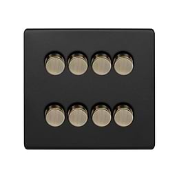 Soho Lighting Matt Black and Antique Brass 8 Gang 2 -Way Intelligent Dimmer 150W LED (300W Halogen/Incandescent)