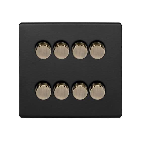 Matt Black and Antique Brass 8 Gang Dimmer Switch
