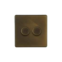 Soho Lighting Vintage Brass 2 Gang 250W LED Multi-Way Dimmer Switch