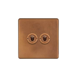 Antique Copper 2 Gang Toggle Light Switch
