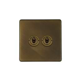 Vintage Brass 2 Gang Toggle Light Switch
