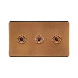 Antique Copper 3 Gang Toggle Light Switch
