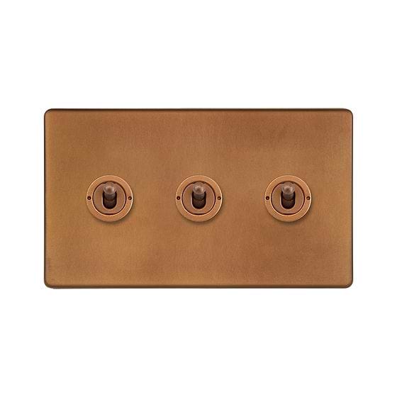 Antique Copper 3 Gang Toggle Light Switch
