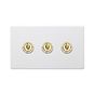 Soho Lighting Primed Paintable 3 Gang 2 Way Toggle Switch with Brushed Brass Switch