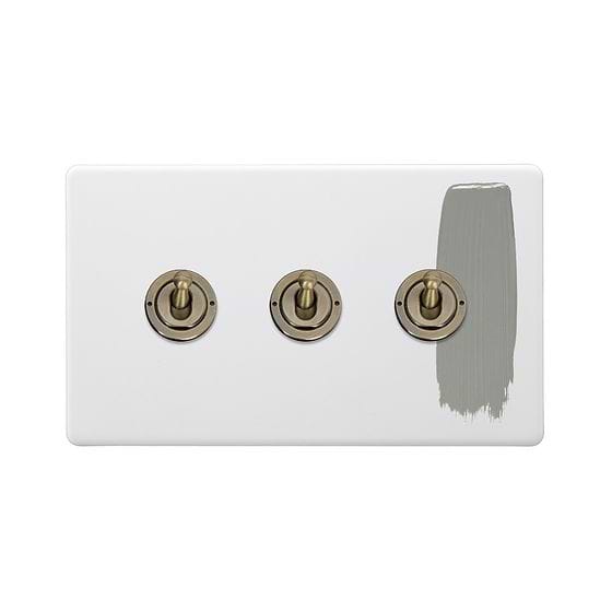 Soho Lighting Primed Paintable 3 Gang 2 Way Toggle Switch with Antique Brass Switch