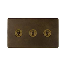Vintage Brass 3 Gang Toggle Light Switch
