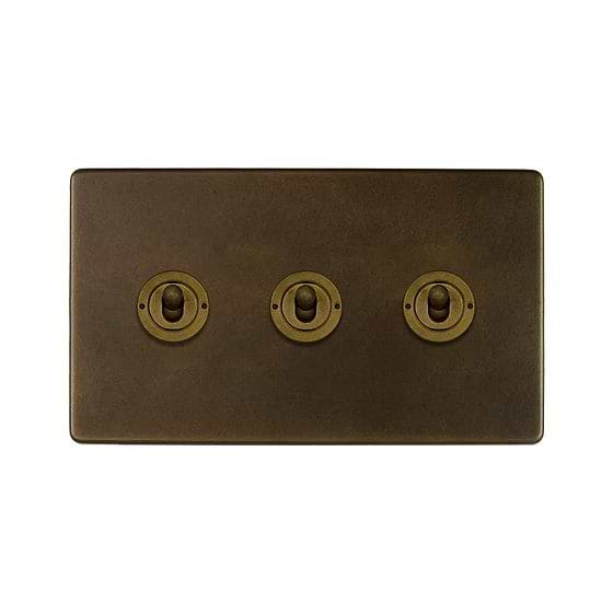 Soho Lighting Vintage Brass 3 Gang 2 Way Toggle Switch 