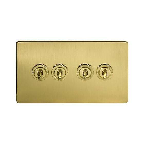 Soho Lighting Brushed Brass 4 Gang 2 Way Toggle Switch Screwless