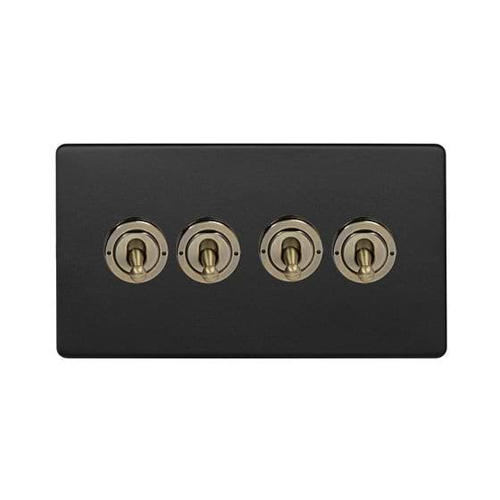 Soho Lighting Matt Black and Antique Brass Period 4 Gang 2 Way Toggle Switch