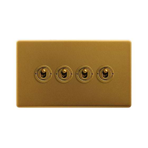 Antique Gold 4 Gang Toggle Light Switch
