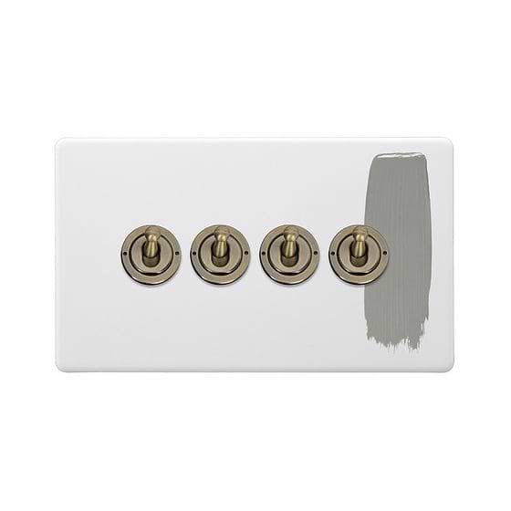 Soho Lighting Primed Paintable 4 Gang 2 Way Toggle Switch with Antique Brass Switch