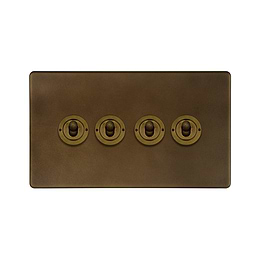Vintage Brass 4 Gang Toggle Light Switch
