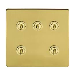 Soho Lighting Brushed Brass 5 Gang Toggle Light Switch 20A 2 Way Screwless