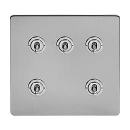 Soho Lighting Brushed Chrome 5 Gang Toggle Light Switch 20A 2 Way Screwless