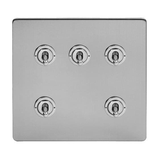 Soho Lighting Brushed Chrome 5 Gang Toggle Light Switch 20A 2 Way Screwless