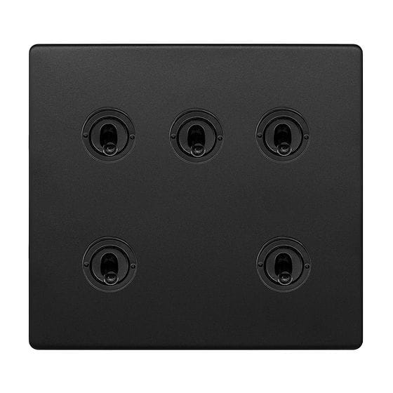 Soho Lighting Matt Black 5 Gang Toggle Light Switch 2 Way Screwless