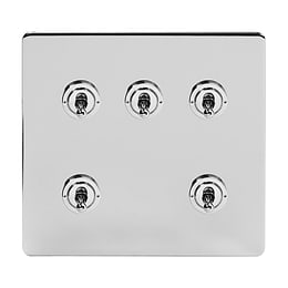 Soho Lighting Polished Chrome 5 Gang Toggle Light Switch 20A 2 Way Screwless