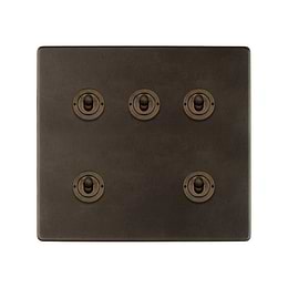 Vintage Brass 5 Gang Toggle Switch