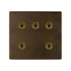Vintage Brass 5 Gang Toggle Switch
