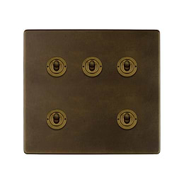 Vintage Brass 5 Gang Toggle Switch
