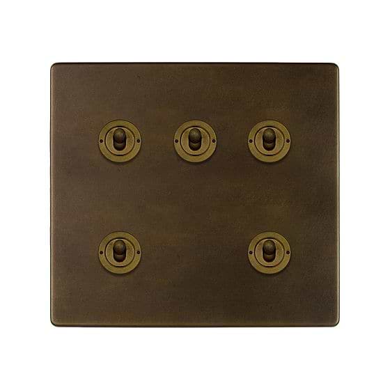 Vintage Brass 5 Gang Toggle Switch
