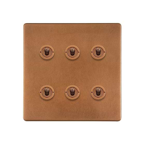 Antique Copper 6 Gang Toggle Switch

