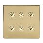 Soho Lighting Brushed Brass 6 Gang Toggle Light Switch 20A 2 Way Screwless