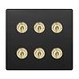 Soho Lighting Matt Black & Brushed Brass 6 Gang Toggle Light Switch 20A 2 Way Screwless
