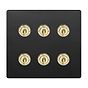 Soho Lighting Matt Black & Brushed Brass 6 Gang Toggle Light Switch 20A 2 Way Screwless