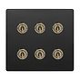 Matt Black and Antique Brass 6 Gang Toggle Switch
