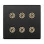 Soho Lighting Matt Black and Antique Brass 6 Gang Toggle Light Switch 20A 2 Way