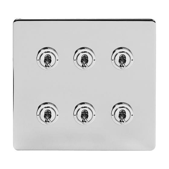 Soho Lighting Polished Chrome 6 Gang Toggle Light Switch 20A 2 Way Screwless