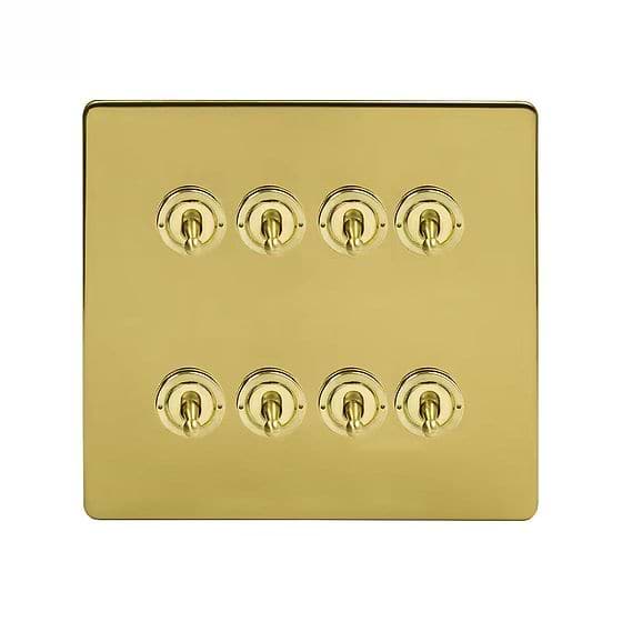 Soho Lighting Brushed Brass 8 Gang Toggle Light Switch 20A 2 Way Screwless
