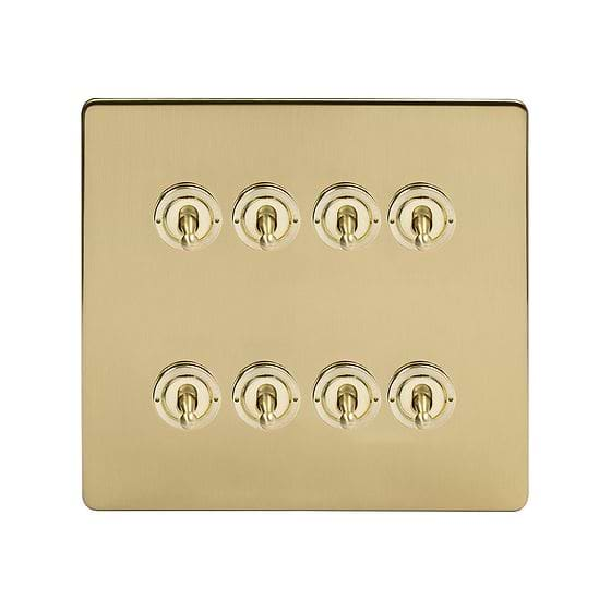 Soho Lighting Brushed Brass 8 Gang Toggle Light Switch 20A 2 Way Screwless